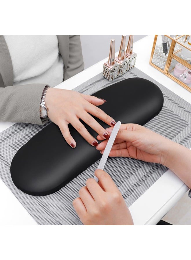 Merterfly Nail Arm Rest Pillow and Mat Luxury Salon Manicure Armrest Cushion Nail Art Hand Holder Manicure Hand Rest Cushion Pad Tool for Nail Tech Manicurist (With Mat, Black) - Image 2