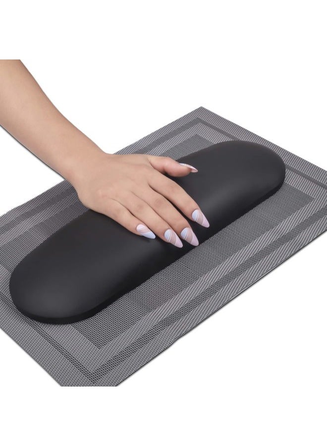 Merterfly Nail Arm Rest Pillow and Mat Luxury Salon Manicure Armrest Cushion Nail Art Hand Holder Manicure Hand Rest Cushion Pad Tool for Nail Tech Manicurist (With Mat, Black) - Image 1
