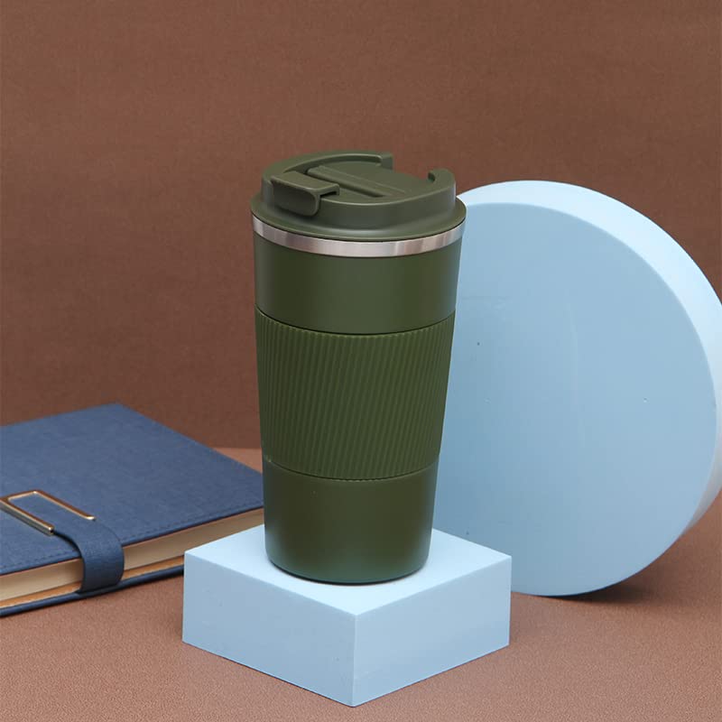 Wosta Insulated Travel Coffee Mug 2.0 | Double Wall Vacuum Stainless Steel Fat-Bottomed Coffee Cup Tumbler With Spill Proof Flip Lid For Hot And Ice Beverages (Green Color, 510 Ml), 510 Milliliter - Image 2