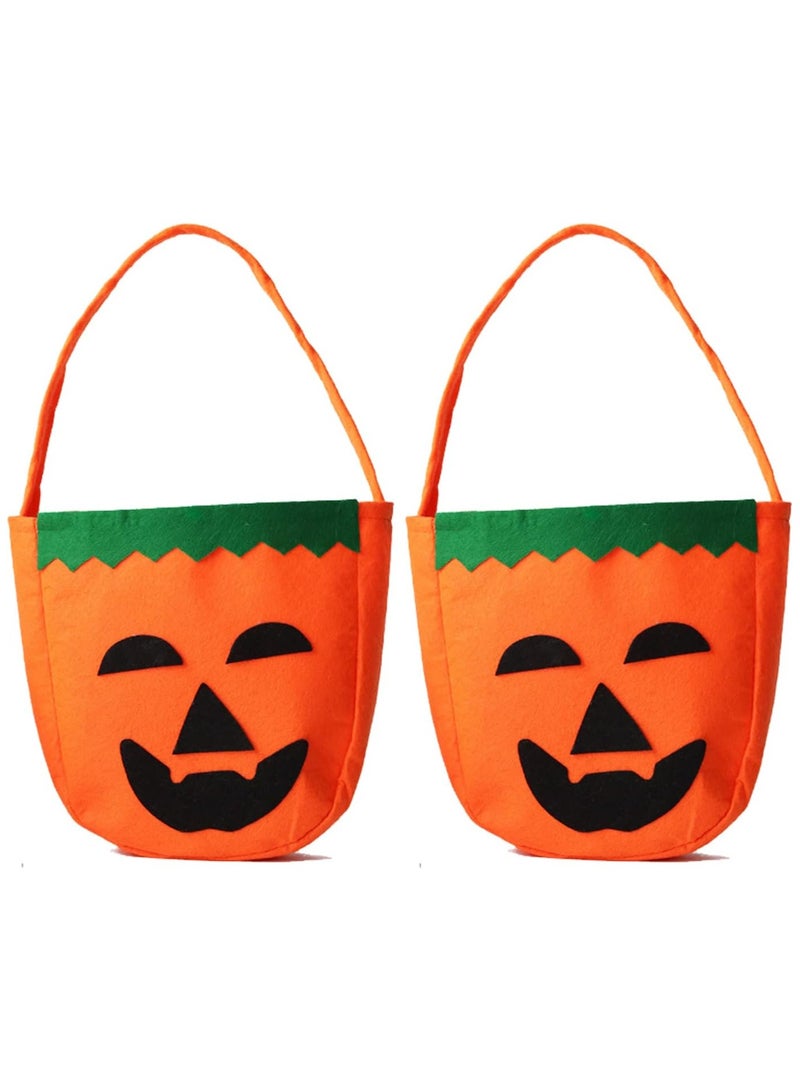 2 Pack Pumpkin Candy Bags Non-Woven Gift Bags  Candy Buckets Candy Bags Candy Totes for Kids Halloween (A) - Image 1