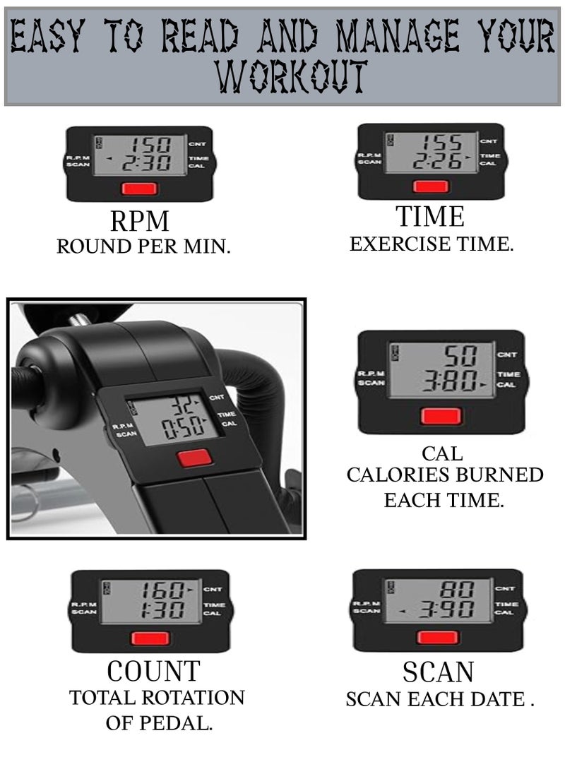 Toshionics Arm and leg multipurpose Pedal exerciser with variable resistance nonslip feet holder and adjustable home fitness equipment with dual function and digital display  - Image 4