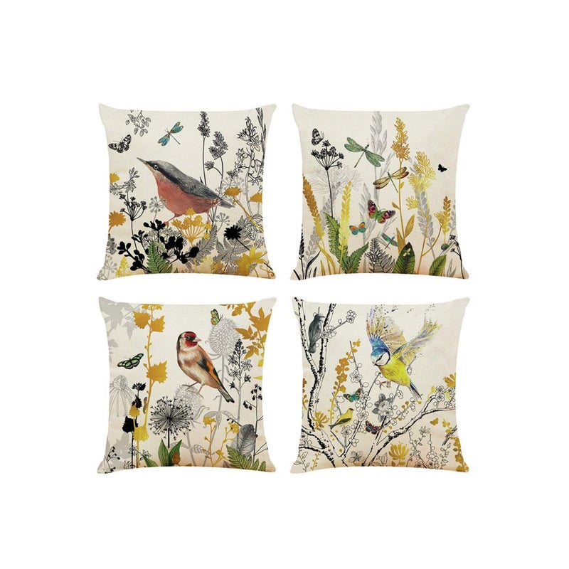 SOLARAE Decorative Throw Pillow Covers 18x18 inches Set of 4 Birds Butterfly and Plant Cushion Covers 45cm x 45cm Boho Linen Square Throw Pillow Cases for Living Room Sofa Couch Bed Pillowcases (Gold Black) - Image 1