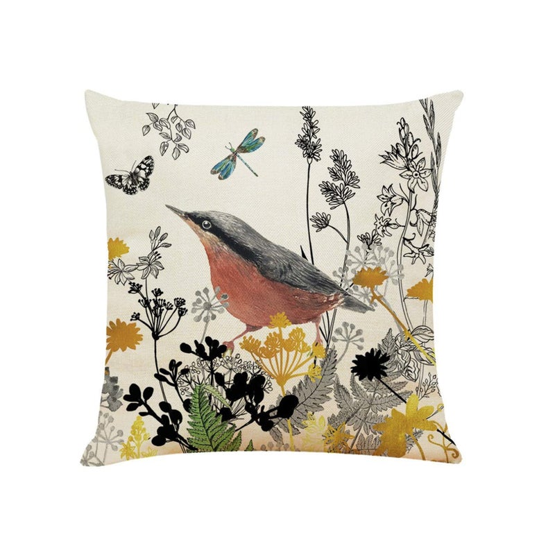SOLARAE Decorative Throw Pillow Covers 18x18 inches Set of 4 Birds Butterfly and Plant Cushion Covers 45cm x 45cm Boho Linen Square Throw Pillow Cases for Living Room Sofa Couch Bed Pillowcases (Gold Black) - Image 4
