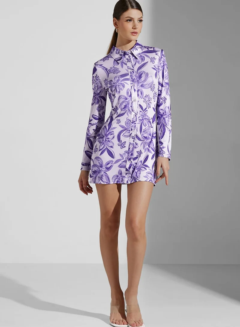 Finders Keepers Printed Button Down Dress