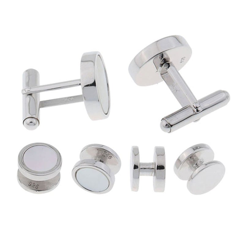Cuff-Daddy Solid Sterling Silver Mother of Pearl Tuxedo Cufflinks and Studs Formal Set by Cuff-Daddy - Image 3