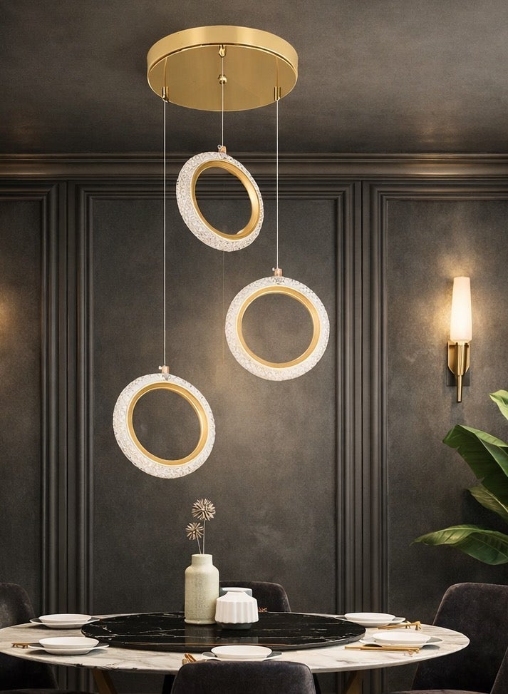 Hamer Luxury Gold Triple-Ring Chandelier 125 cm Length 3 Light Colors 25W Adjustable Length to Suit Your Décor and Preference - Image 5