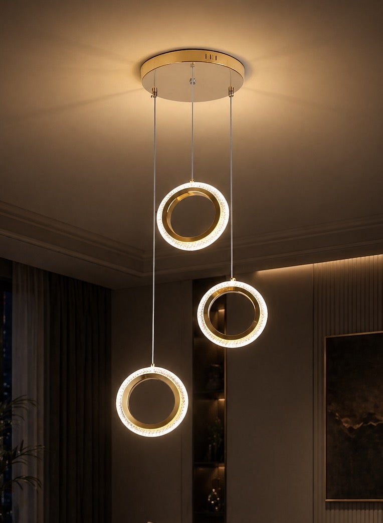 Hamer Luxury Gold Triple-Ring Chandelier 125 cm Length 3 Light Colors 25W Adjustable Length to Suit Your Décor and Preference - Image 3