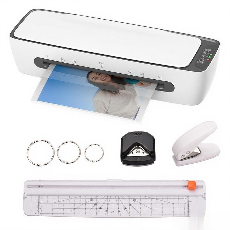 SL688 Desktop Laminator Machine Set A4 Size Multifunctional Hot and Cold Lamination 2 Roller System 9 inches Max Width with Paper Cutter Trimmer Rounder Hole Puncher Binding Hoop Suitabe for - Image 1