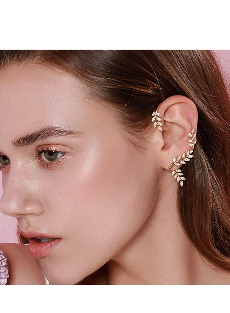 Oasisgalore Gold CZ Ear Cuff Earrings for Women, No Piercing, Adjustable Cartilage Wrap Clips - Image 2