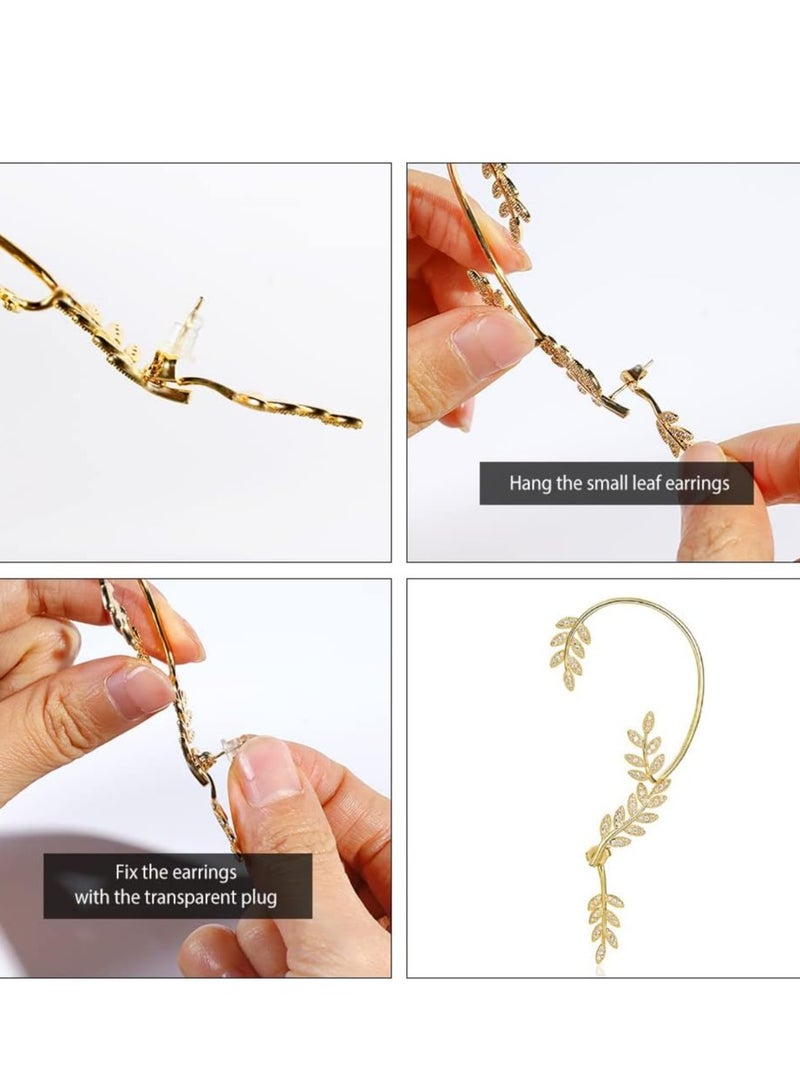 Oasisgalore Gold CZ Ear Cuff Earrings for Women, No Piercing, Adjustable Cartilage Wrap Clips - Image 3
