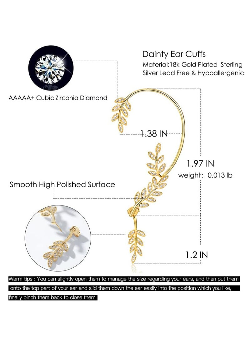 Oasisgalore Gold CZ Ear Cuff Earrings for Women, No Piercing, Adjustable Cartilage Wrap Clips - Image 4