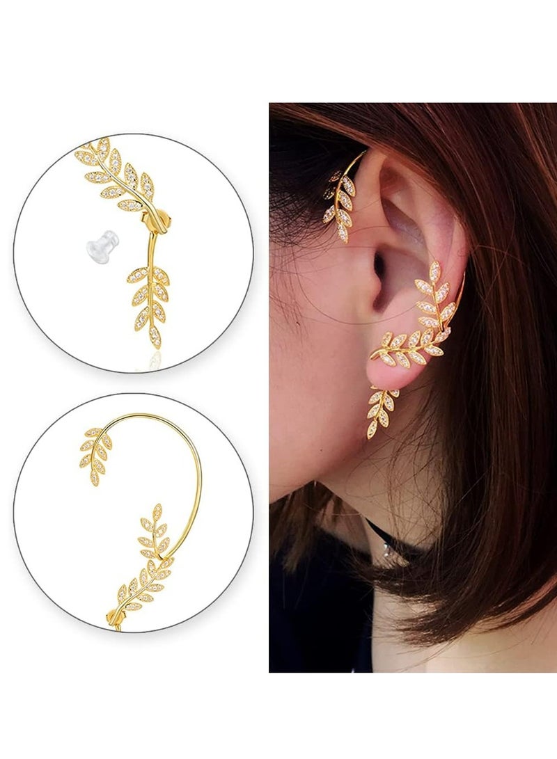 Oasisgalore Gold CZ Ear Cuff Earrings for Women, No Piercing, Adjustable Cartilage Wrap Clips - Image 5