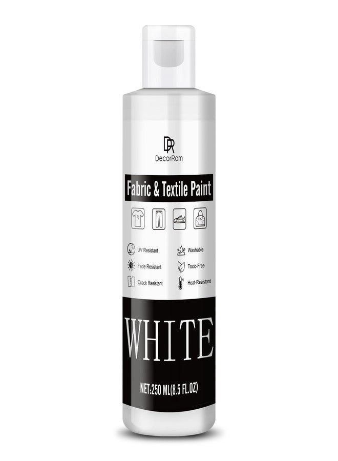 DecorRom White Fabric Paint - 8.5 oz (250 ml) Permanent, Non-Toxic Textile Paint for Clothes, DIY Fabric Painting, T-shirts, Shoes, Leather, Jeans, Bags, Canvas - Image 1