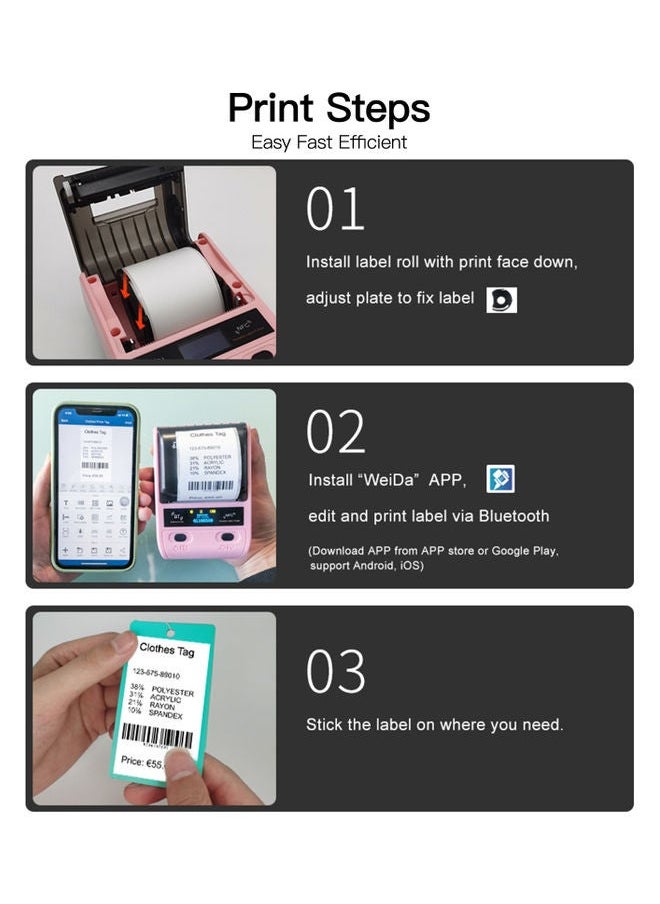 NIBEMINENT 58mm Portable BT Connection Thermal Label Printer Pink  - Image 4