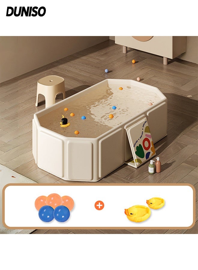 DUNISO Foldable Baby Bathtub,Portable Kids Shower Bath Basin with Support on Both Sides，Non-Slip Toddler Bath Tub with 5 Ocean Balls and 2 Duck Toys，Easy Storage，Heat-Resistant & Durable，for 0-8 Years