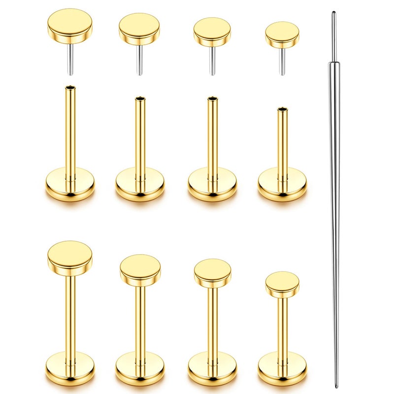YADOCA Threadless Flat Back Earrings Gold Nose Rings Studs for Women Men Hypoallergenic Surgical Steel Cartilage Tragus Medusa Conch Helix Piercing Jewelry 20G 18G 16G Flatback Stud Earrings - Image 1