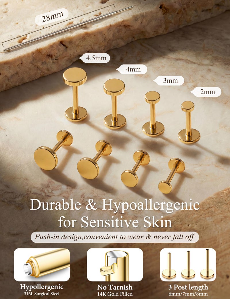YADOCA Threadless Flat Back Earrings Gold Nose Rings Studs for Women Men Hypoallergenic Surgical Steel Cartilage Tragus Medusa Conch Helix Piercing Jewelry 20G 18G 16G Flatback Stud Earrings - Image 2