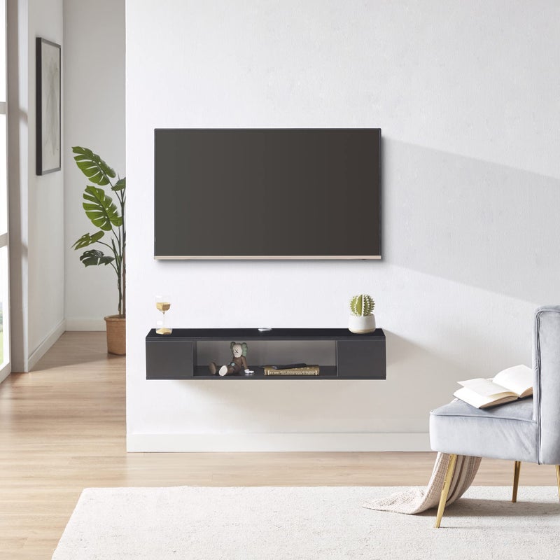 GHC Floating TV Stand, Wall Mounted Entertainment Center and Cabinet Shelf, TV Console with Storageï¼ŒMedia Console for DVD Player, Space-Saving Under TV Shelf for Bedroom, Living Room (Black) - Image 3