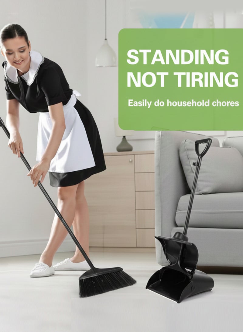 NextWave Broom and Dustpan Set with Stainless Steel Handle Upright Lobby Set for Household Kitchen Room Office Black - Image 2