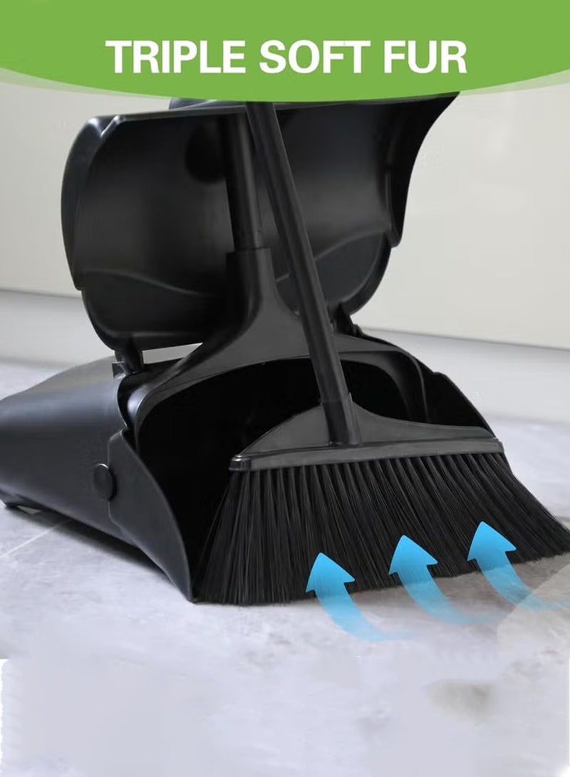 NextWave Broom and Dustpan Set with Stainless Steel Handle Upright Lobby Set for Household Kitchen Room Office Black - Image 3