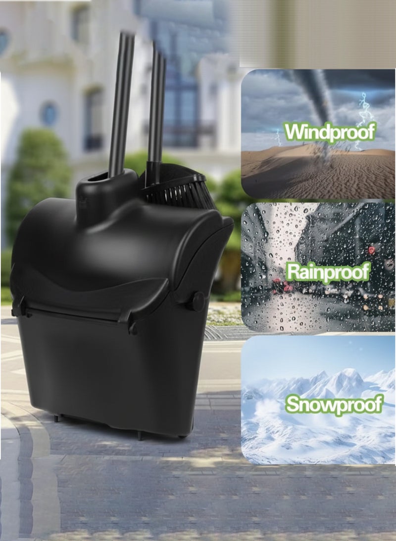 NextWave Broom and Dustpan Set with Stainless Steel Handle Upright Lobby Set for Household Kitchen Room Office Black - Image 4