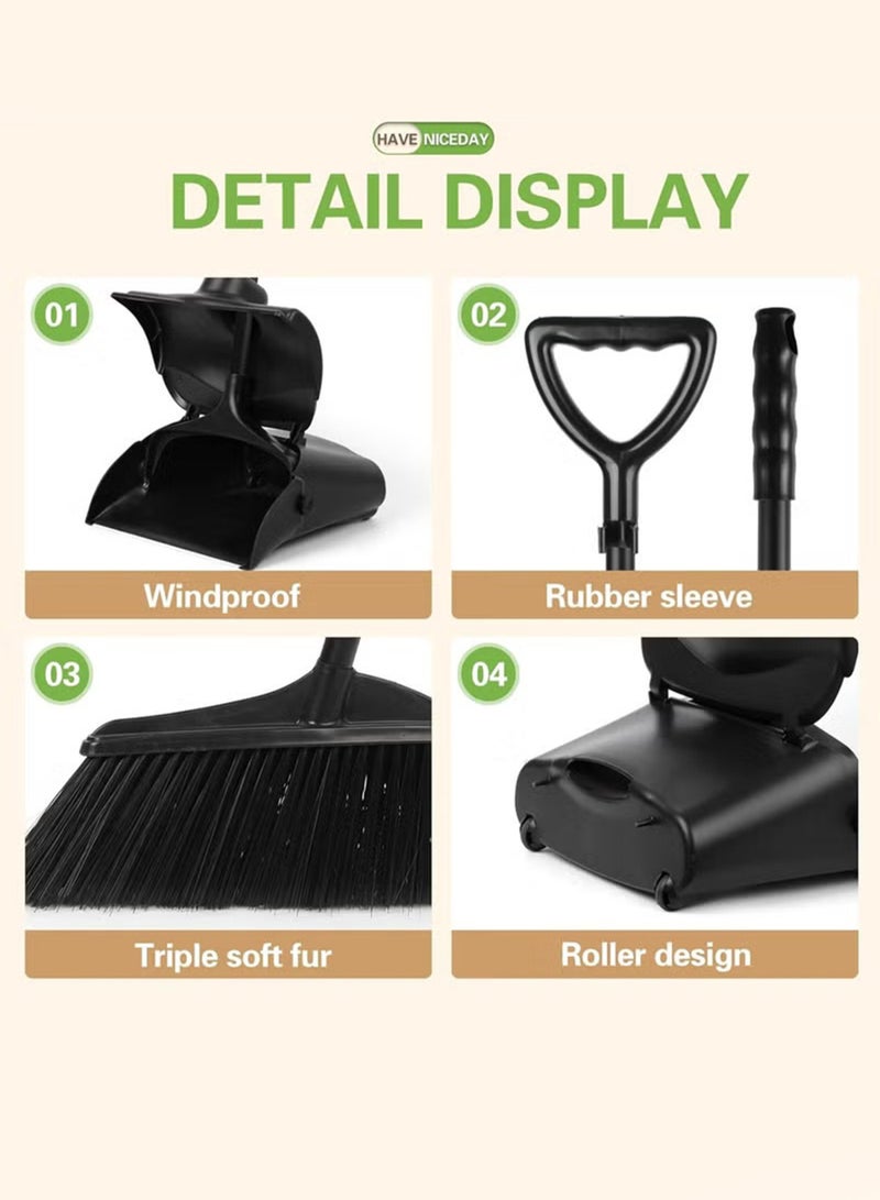 NextWave Broom and Dustpan Set with Stainless Steel Handle Upright Lobby Set for Household Kitchen Room Office Black - Image 5