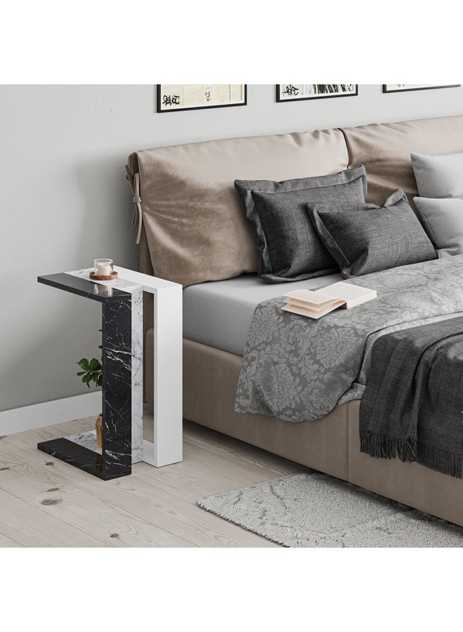Mourah Home Muju C Side Table | Multifunctional Living Room Space Saving Side Table | 57X40X30Cm | Coffee Table | Side End Table | Modern Design Furniture For Home (Black Marblewhite Marblewhite) - Image 3