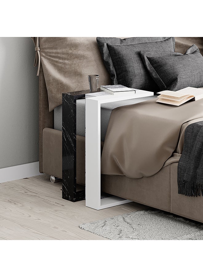 Mourah Home Muju C Side Table | Multifunctional Living Room Space Saving Side Table | 57X40X30Cm | Coffee Table | Side End Table | Modern Design Furniture For Home (Black Marblewhite Marblewhite) - Image 4