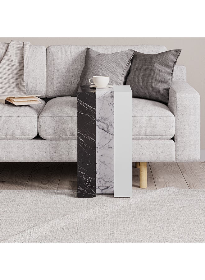Mourah Home Muju C Side Table | Multifunctional Living Room Space Saving Side Table | 57X40X30Cm | Coffee Table | Side End Table | Modern Design Furniture For Home (Black Marblewhite Marblewhite) - Image 2