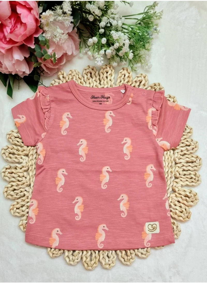 Sheer Hugs Sheer Hugs Casual Half Sleeve Top for Girls, Sea Horse
