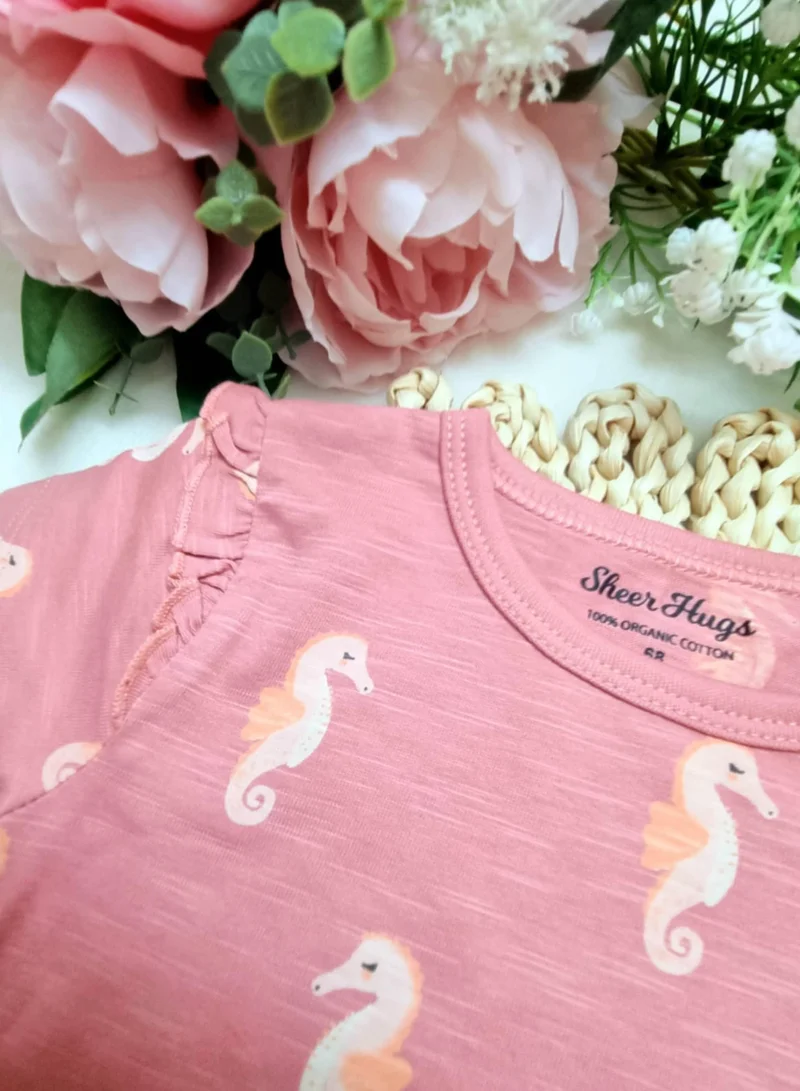 Sheer Hugs Sheer Hugs Casual Half Sleeve Top for Girls, Sea Horse