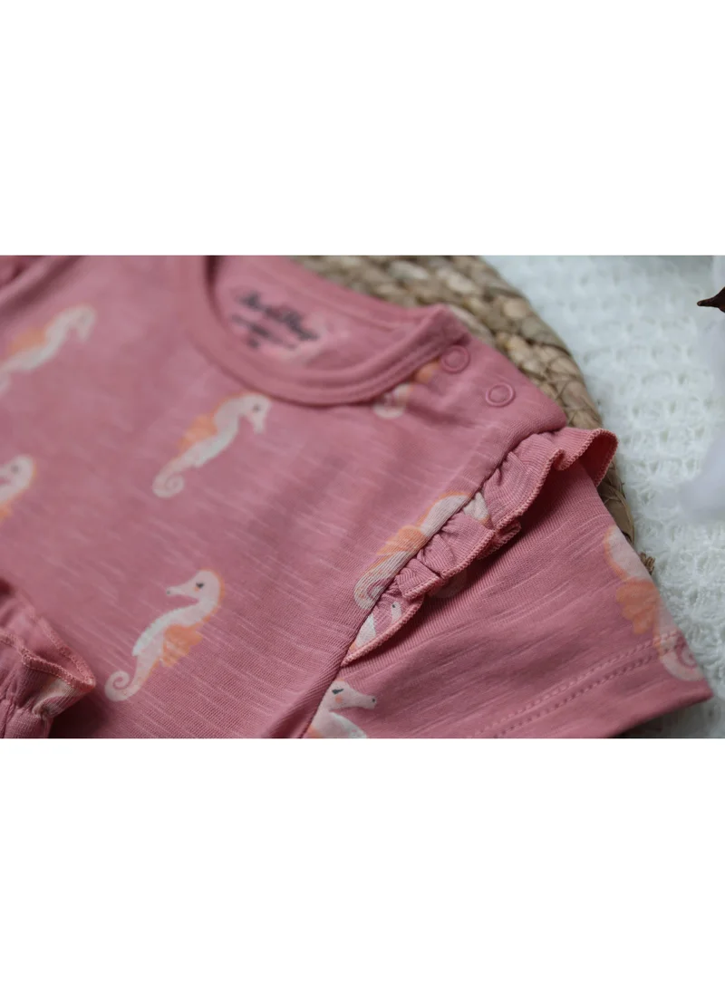 Sheer Hugs Sheer Hugs Casual Half Sleeve Top for Girls, Sea Horse