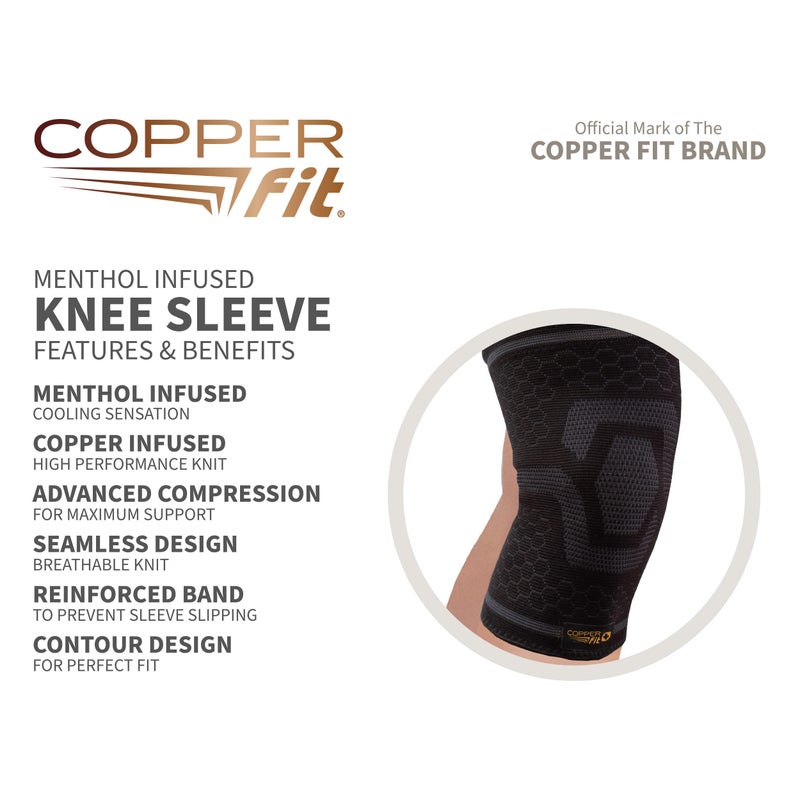 Copper Fit Unisex Adult ICE Sleeve, L/XL Knit Compression Knee Sleeve Infused with Menthol and CoQ10 for Maximum Recovery, Black, Large/X-Large US - Image 3