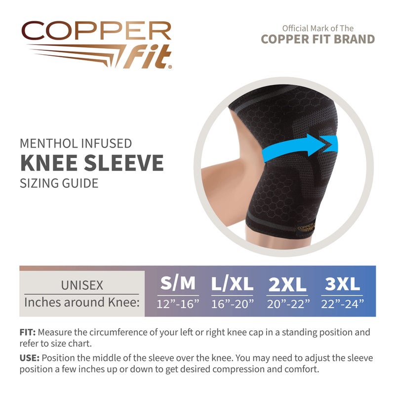 Copper Fit Unisex Adult ICE Sleeve, L/XL Knit Compression Knee Sleeve Infused with Menthol and CoQ10 for Maximum Recovery, Black, Large/X-Large US - Image 4