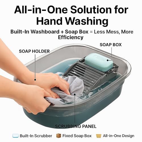 VEMJO Portable Washboard Basin & All-in-One Laundry Basin Set - Heavy-Duty Wash Board for Hand Washing Clothes | Built-in Scrub Surface, washboard hand washing clothes for Camping, RV, Emergency Use - Image 2