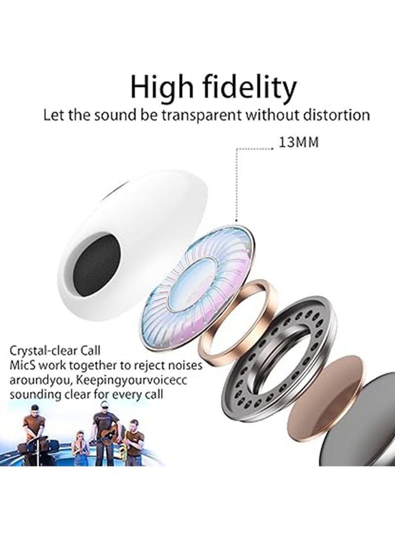 True Wireless Earphones Bluetooth 5.3 Microphone Noise Cancellation Waterproof High-Fidelity Stereo Sound Long-Lasting Battery Automatic Pairing Compatible with iPhone Android, White
