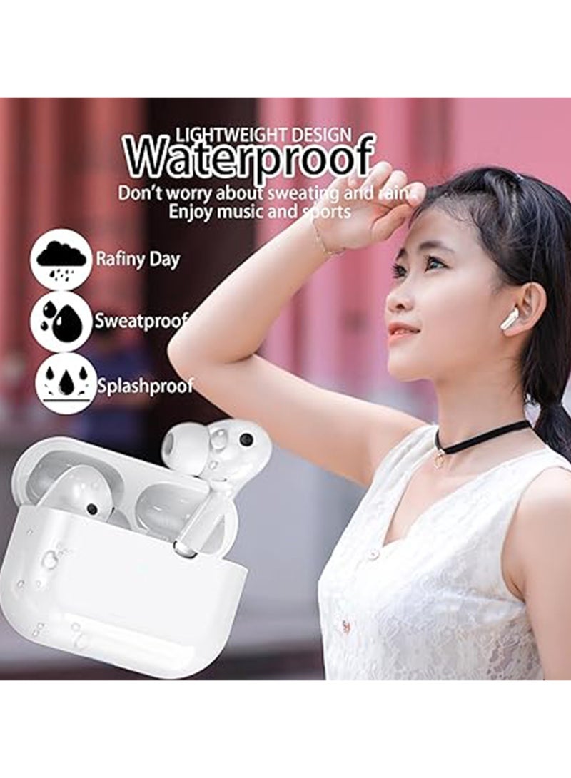 True Wireless Earphones Bluetooth 5.3 Microphone Noise Cancellation Waterproof High-Fidelity Stereo Sound Long-Lasting Battery Automatic Pairing Compatible with iPhone Android, White