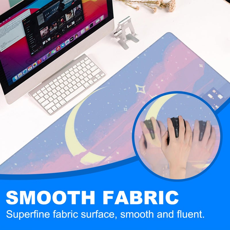 KOAIWPAE Desk Mat, Anime Moon City Night Scene Extended Gaming Mouse Pad Large, 31.5"x11.8" Big Mouse Pad with Non-Slip Base and Stitched Edge, Long Computer Keyboard Mouse Mat for Home Office Work - Image 5