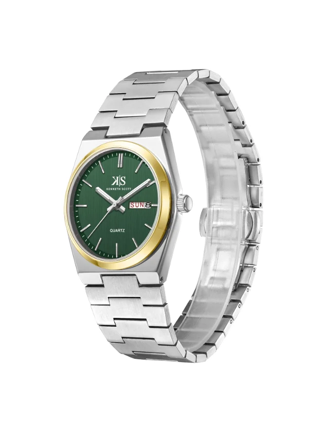 KENNETH SCOTT Men's Watch, Analog Display and Stainless Steel Strap - K24011-TBSH, Silver