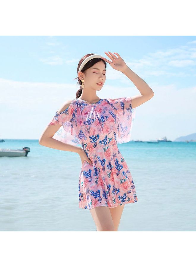 Loquat Swimwear Women's One-piece Skirt 2023 Summer Explosions Cover Belly Slim Conservative Vacation Student Swimwear Wholesale-Color:Pink- - Image 2