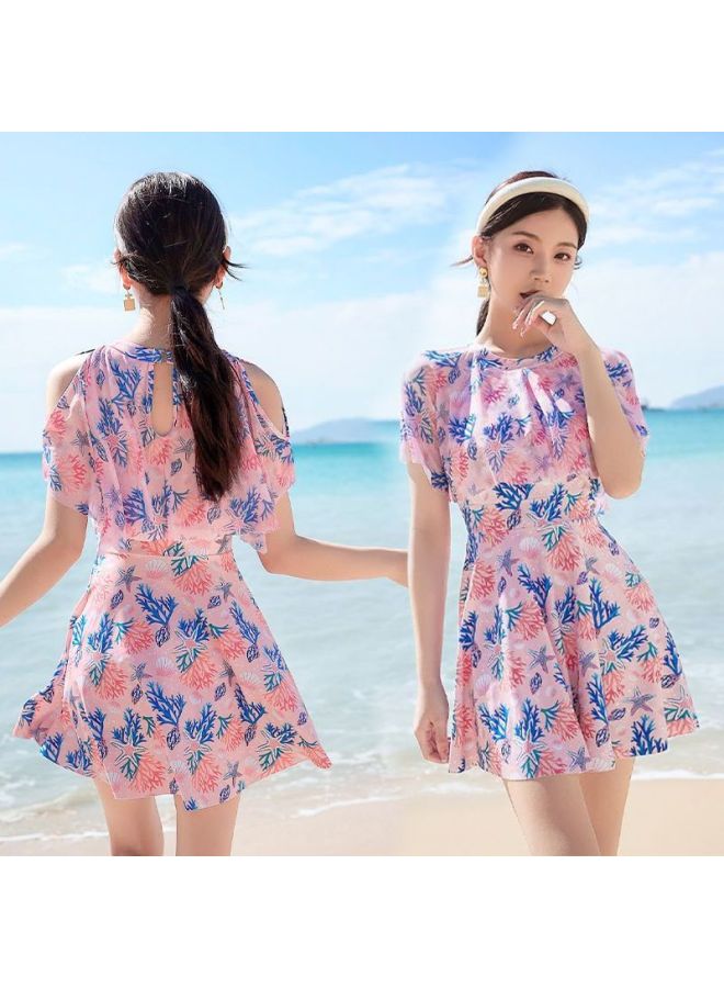 Loquat Swimwear Women's One-piece Skirt 2023 Summer Explosions Cover Belly Slim Conservative Vacation Student Swimwear Wholesale-Color:Pink- - Image 3