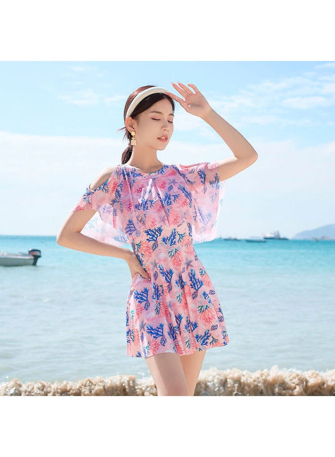 Loquat Swimwear Women's One-piece Skirt 2023 Summer Explosions Cover Belly Slim Conservative Vacation Student Swimwear Wholesale-Color:Pink- - Image 1