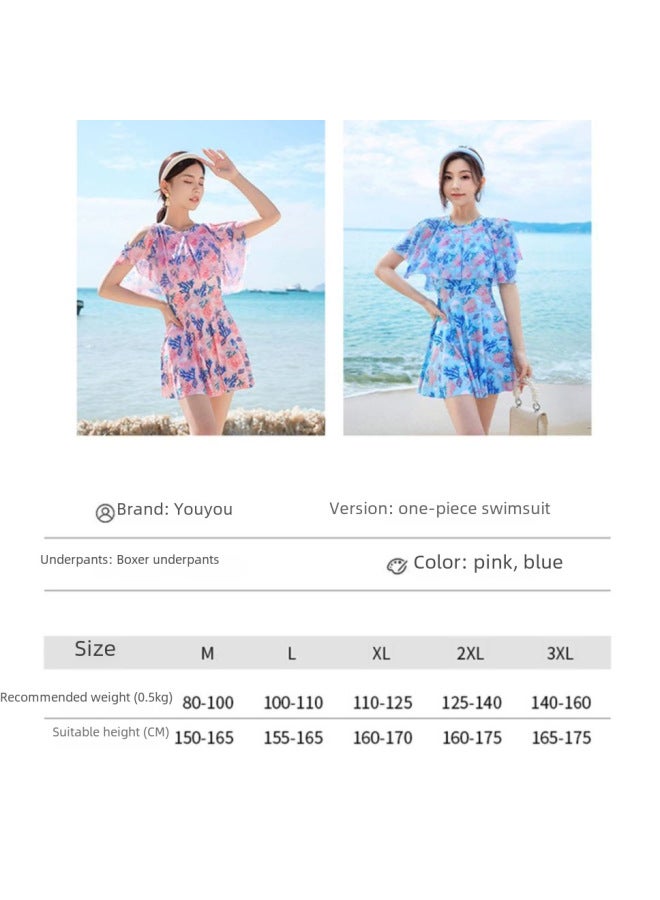 Loquat Swimwear Women's One-piece Skirt 2023 Summer Explosions Cover Belly Slim Conservative Vacation Student Swimwear Wholesale-Color:Pink- - Image 5