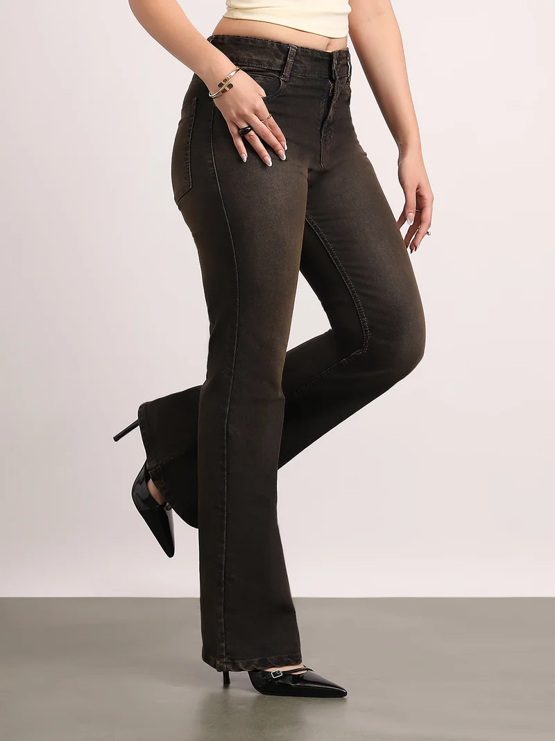 Urbano Fashion  Urbano Fashion Women's Grey Mid Rise Bootcut Washed Jeans Stretchable  | Best Price UAE