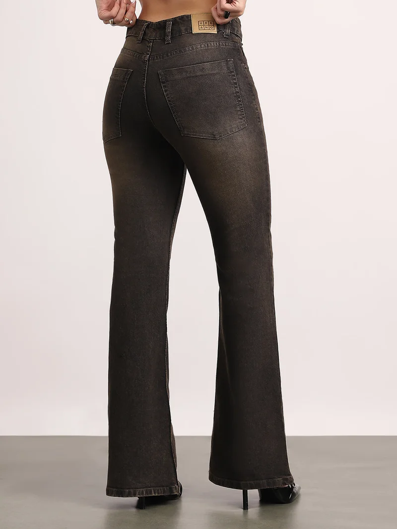 Urbano Fashion  Urbano Fashion Women's Grey Mid Rise Bootcut Washed Jeans Stretchable  | Best Price UAE