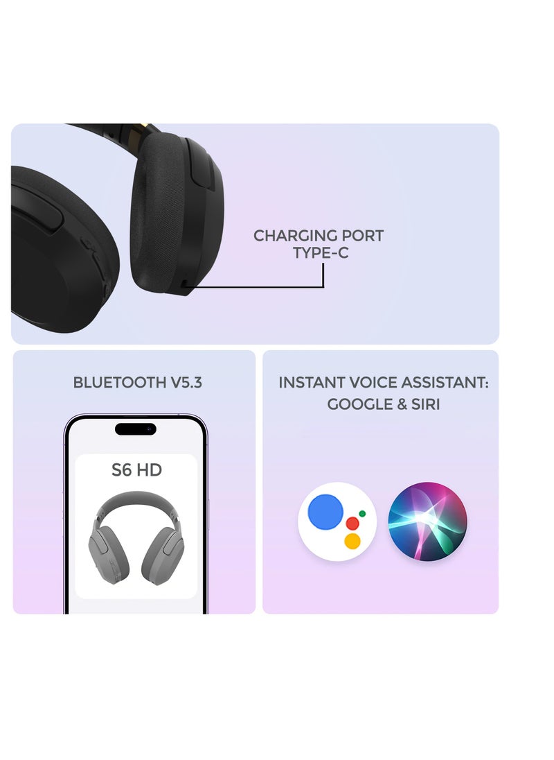 Faster S6 Over-Ear Wireless Headphones with Microphone - Deep Bass Sound, HiFi Stereo Bluetooth Headphones - Noise Reduction, Foldable Design, 30 Hours Playtime, Lightweight Foam Ear Cups - Ideal for Travel, Work, Gaming, and TV (Grey)  - Image 5