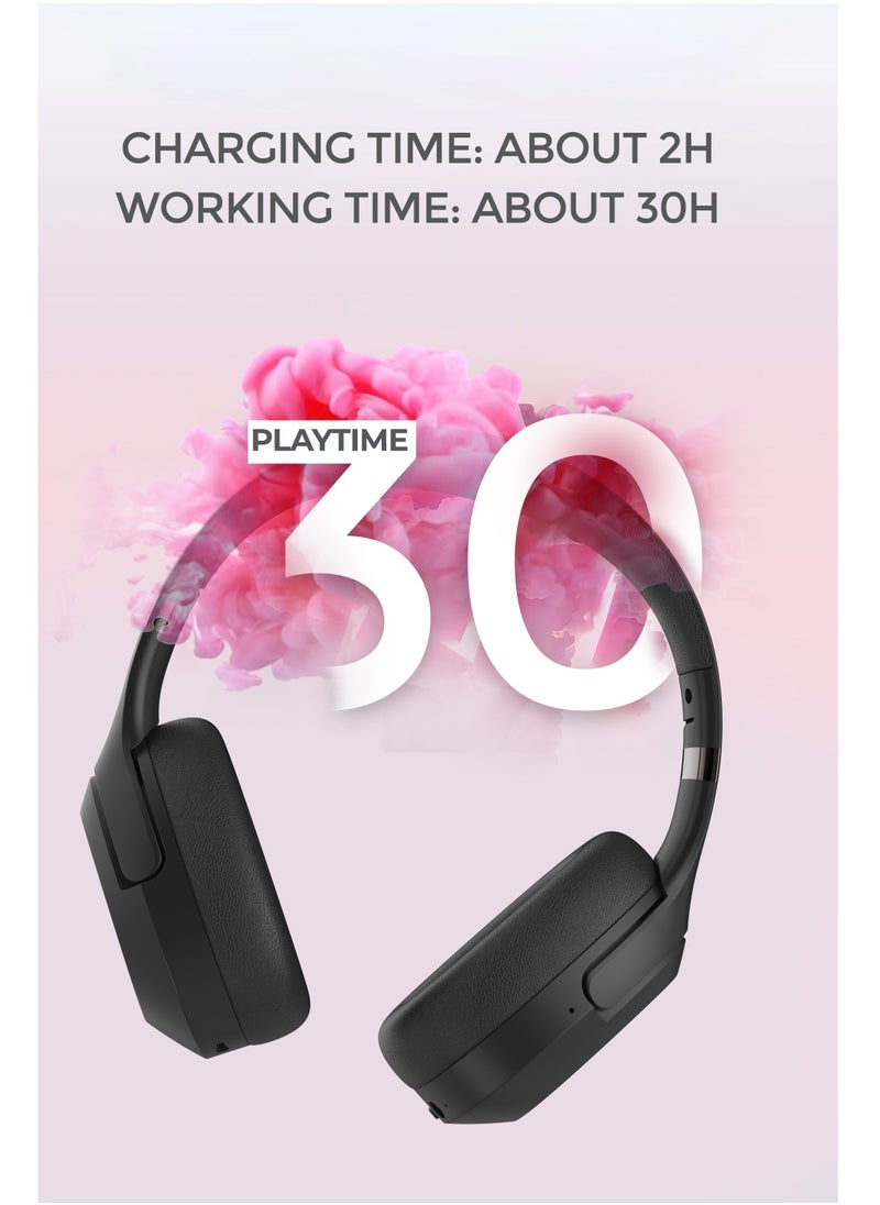 Faster S6 Over-Ear Wireless Headphones with Microphone - Deep Bass Sound, HiFi Stereo Bluetooth Headphones - Noise Reduction, Foldable Design, 30 Hours Playtime, Lightweight Foam Ear Cups - Ideal for Travel, Work, Gaming, and TV (Grey)  - Image 2