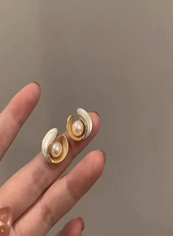 BLACKBOX Elegant Cute Shell Geometric Pearl Stud korean Earrings For Women & Girls | Stylish & Fashionable Earing|Accessories Jewellery for Women|Best Gift for Birthday, Anniversary & Wedding - Image 3