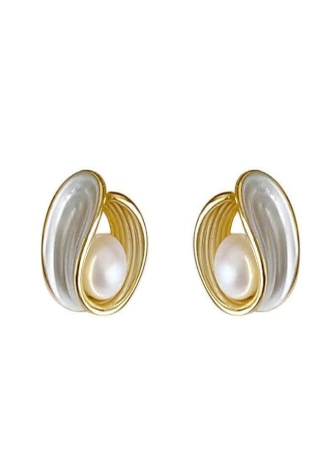 BLACKBOX Elegant Cute Shell Geometric Pearl Stud korean Earrings For Women & Girls | Stylish & Fashionable Earing|Accessories Jewellery for Women|Best Gift for Birthday, Anniversary & Wedding - Image 1
