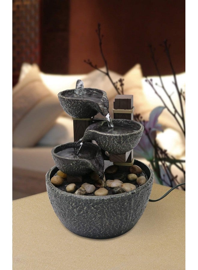 Nature's Mark 7" H Tiered Rock Bowl Tabletop Water Fountain With Natural River Rocks (Power Cord Attached)  - Image 4